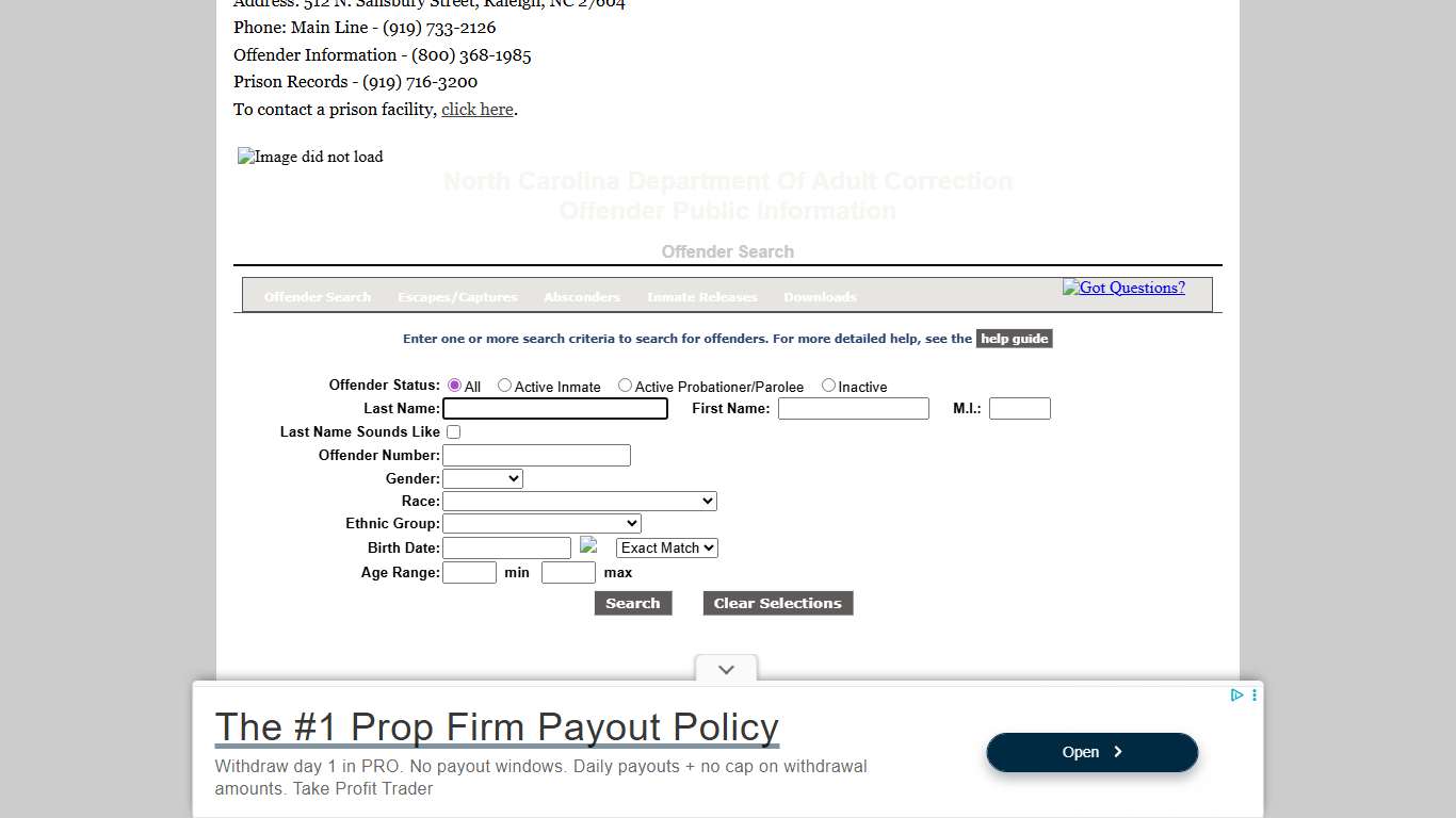 North Carolina DPS Inmate Search
