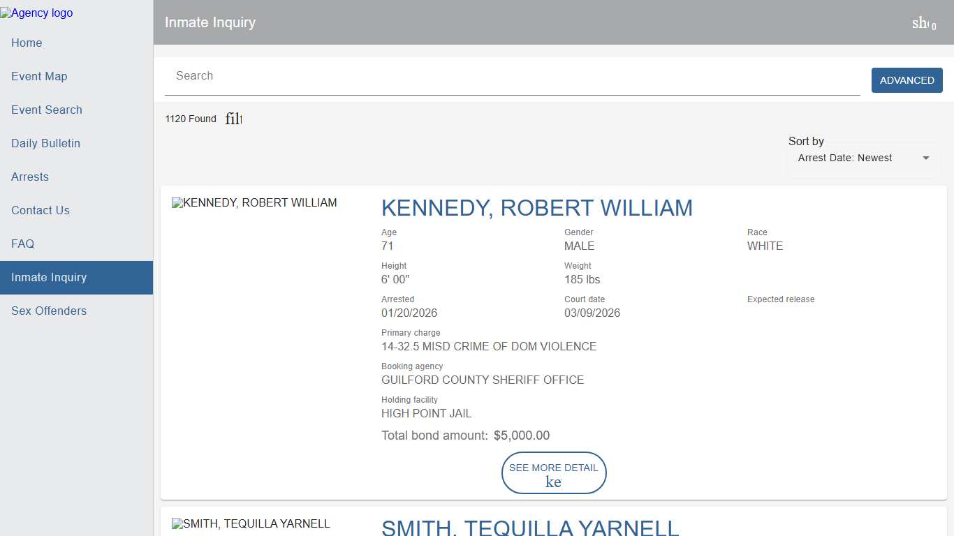 Guilford County SO Police To Citizen | Police to Citizen - Inmates catalog